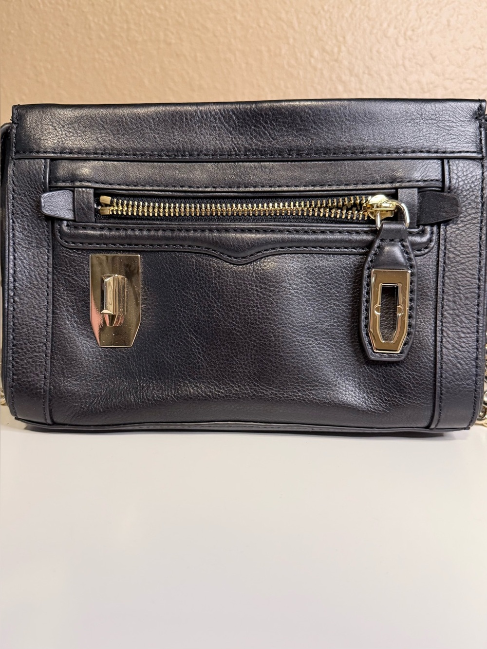 🆕 Rebecca Minkoff | Crosby Crossbody Bag Purse Clutch | Black Leather | Gold - Picture 5 of 16